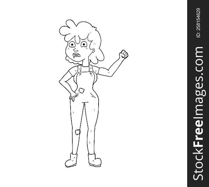 black and white cartoon woman shaking fist