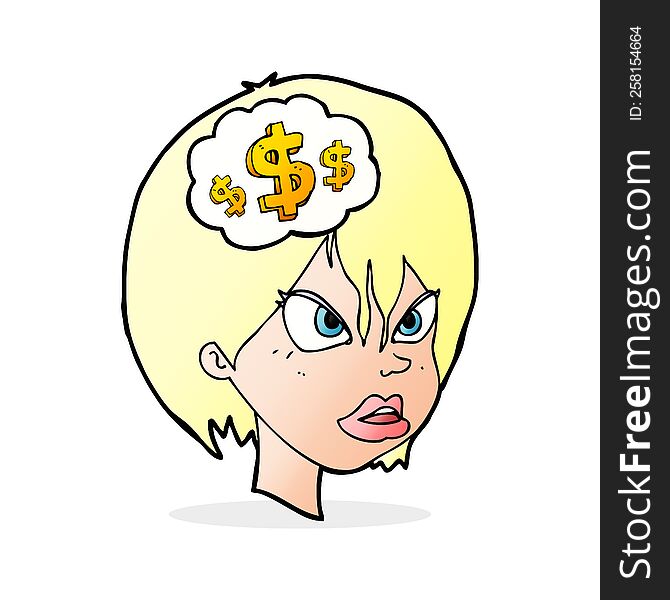 Cartoon Woman Thinking About Money