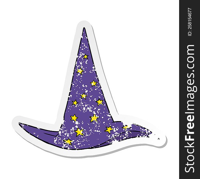 Distressed Sticker Of A Cartoon Wizard Hat