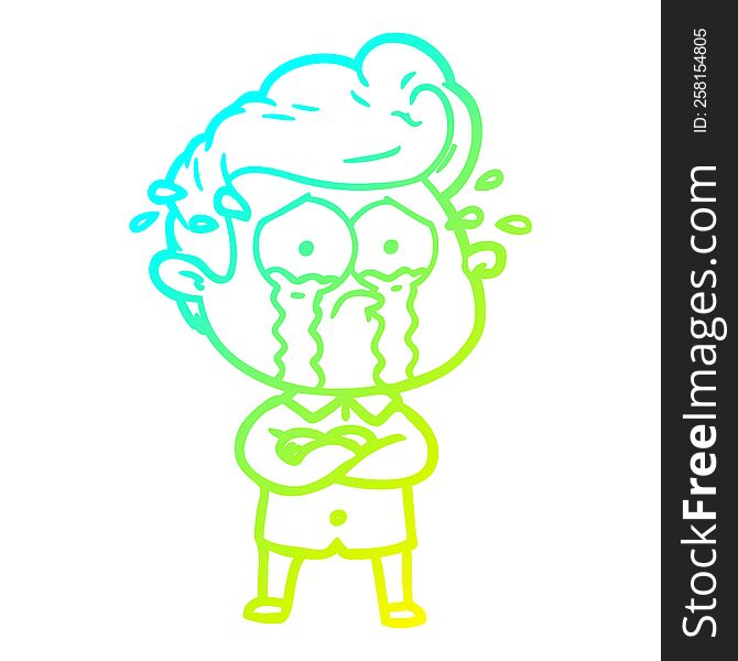 cold gradient line drawing of a cartoon crying man with crossed arms