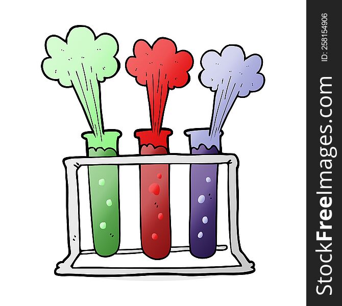 freehand drawn cartoon rack of test tubes exploding