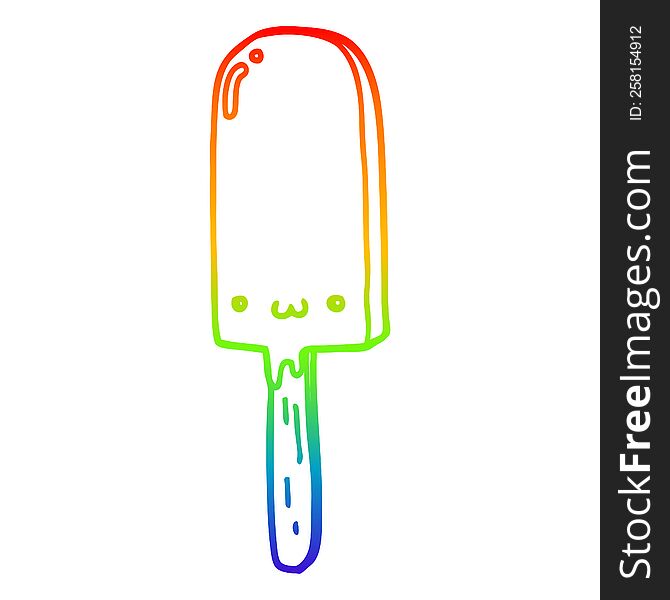 rainbow gradient line drawing of a cartoon ice lolly