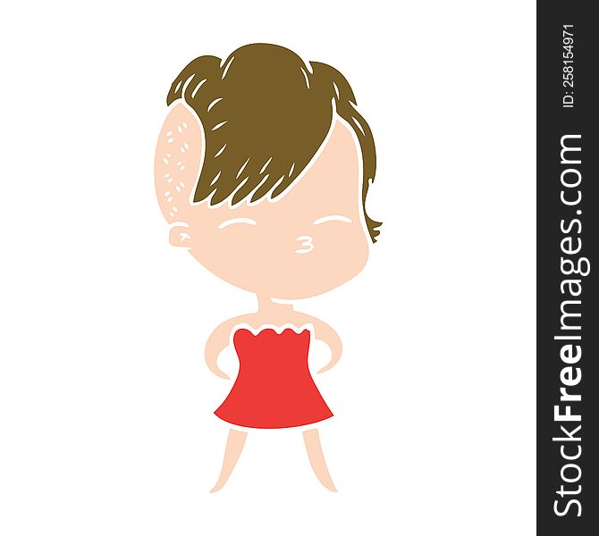 flat color style cartoon squinting girl in dress