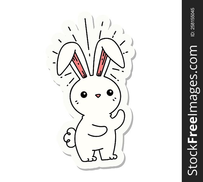 sticker of a tattoo style cute bunny
