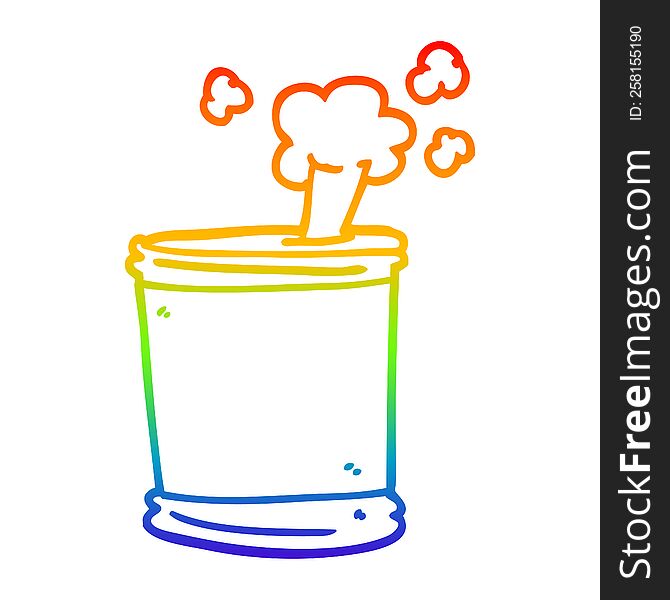rainbow gradient line drawing of a cartoon bursting can of food