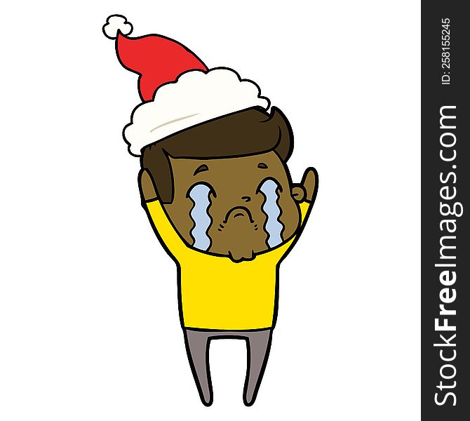 Line Drawing Of A Man Crying Wearing Santa Hat