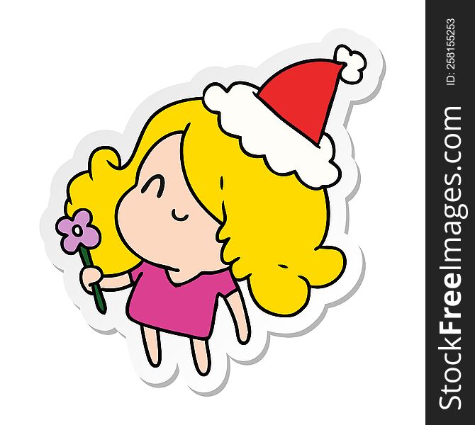 Christmas Sticker Cartoon Of Kawaii Girl