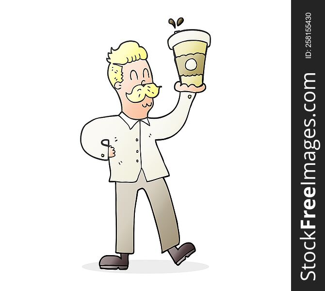 cartoon man with coffee cups