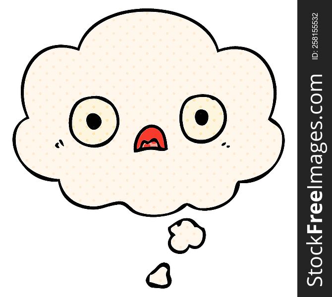 Cute Cartoon Face And Thought Bubble In Comic Book Style