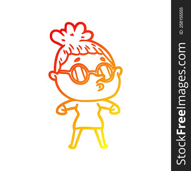 Warm Gradient Line Drawing Cartoon Woman Wearing Glasses