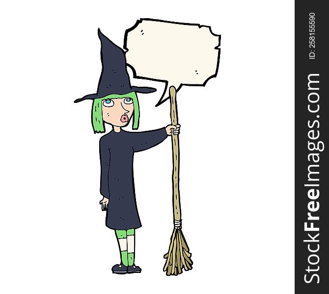 Cartoon Witch With Speech Bubble