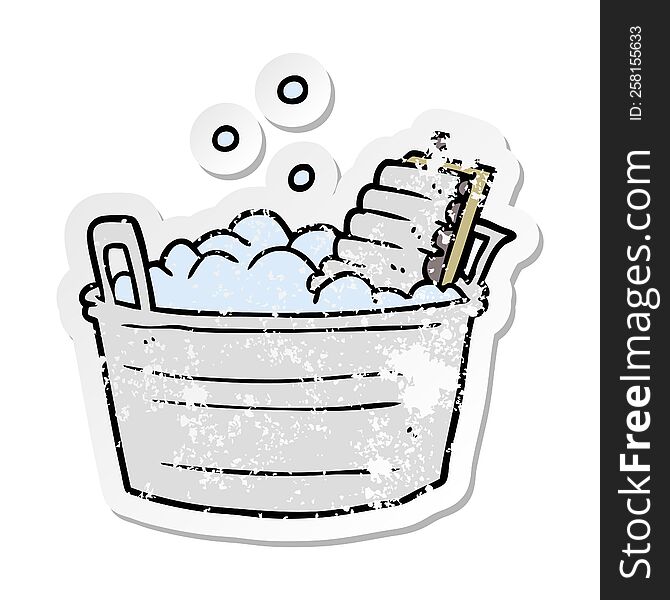 distressed sticker of a cartoon old washboard and bucket
