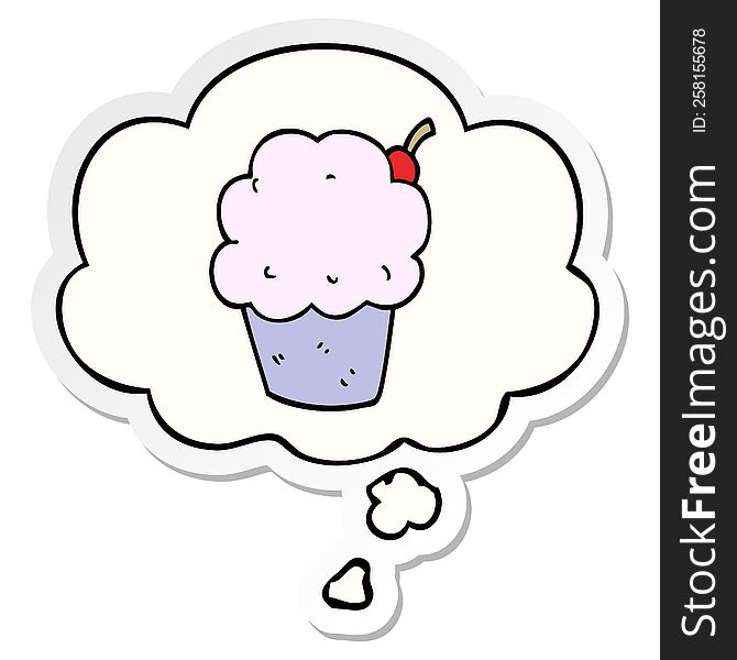 Cartoon Cupcake And Thought Bubble As A Printed Sticker