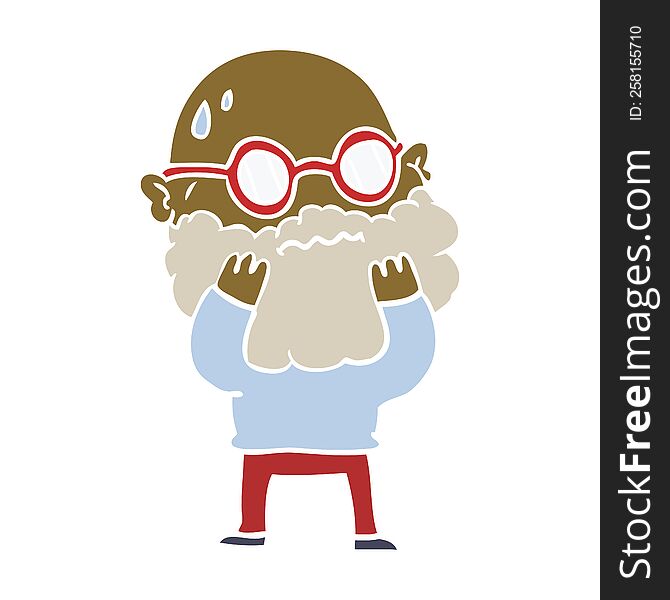 flat color style cartoon worried man with beard and spectacles