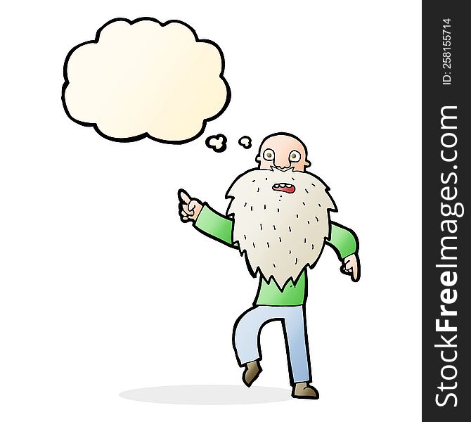 Cartoon Stressed Old Man With Thought Bubble