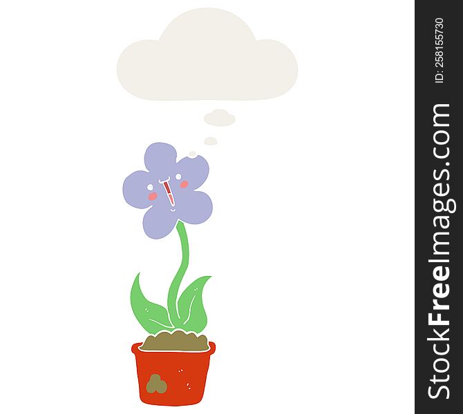 cute cartoon flower with thought bubble in retro style