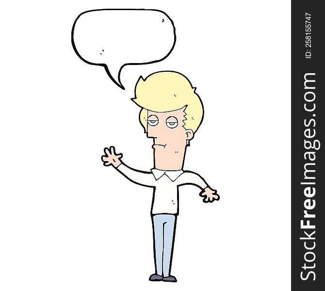 Cartoon Bored Man Waving With Speech Bubble