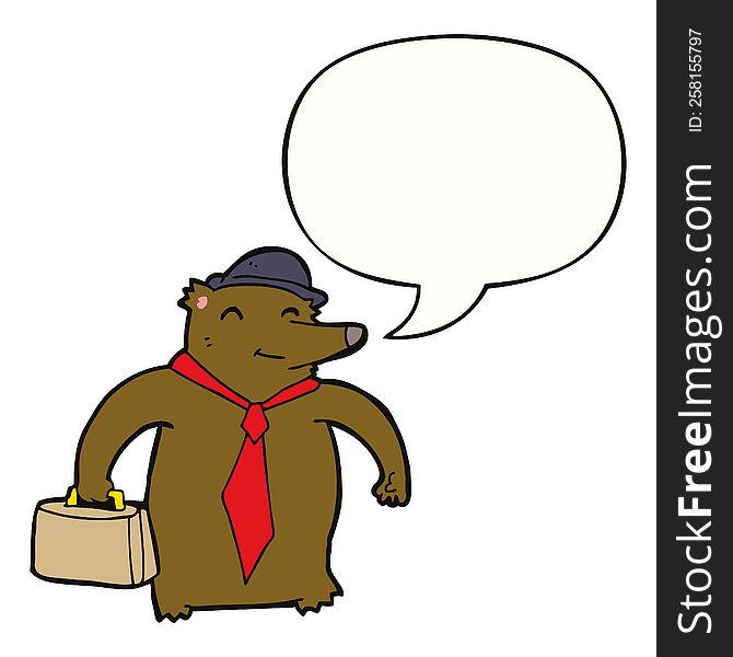 cartoon business bear with speech bubble. cartoon business bear with speech bubble