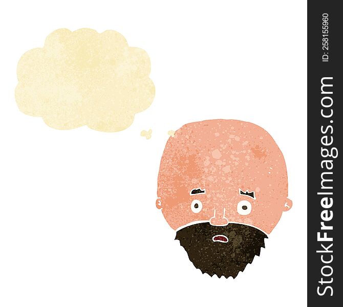 cartoon shocked man with beard with thought bubble