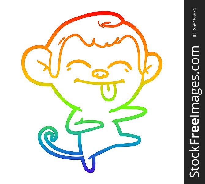 Rainbow Gradient Line Drawing Funny Cartoon Monkey Pointing