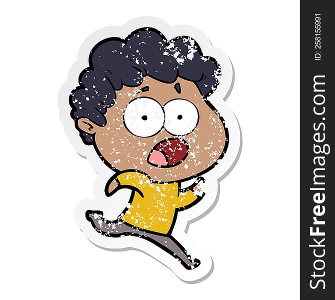 Distressed Sticker Of A Cartoon Man Gasping In Surprise