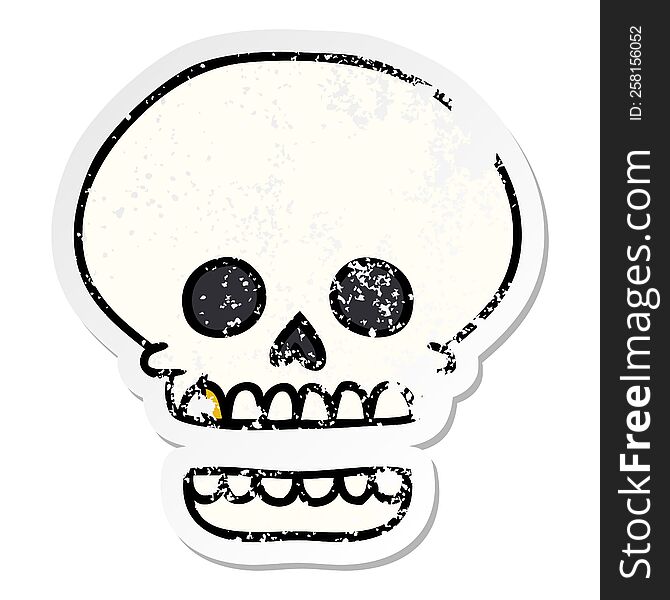 Distressed Sticker Cartoon Doodle Of A Skull Head