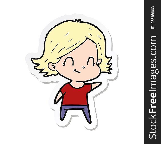 Sticker Of A Cartoon Friendly Girl