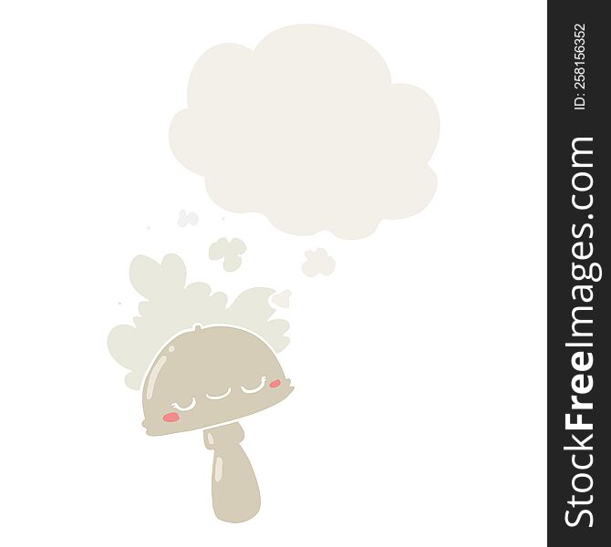 Cartoon Mushroom With Spoor Cloud And Thought Bubble In Retro Style