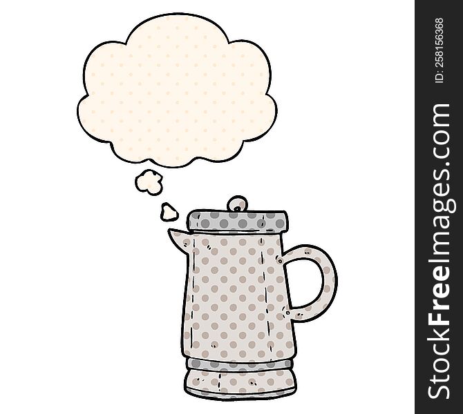 cartoon old kettle with thought bubble in comic book style