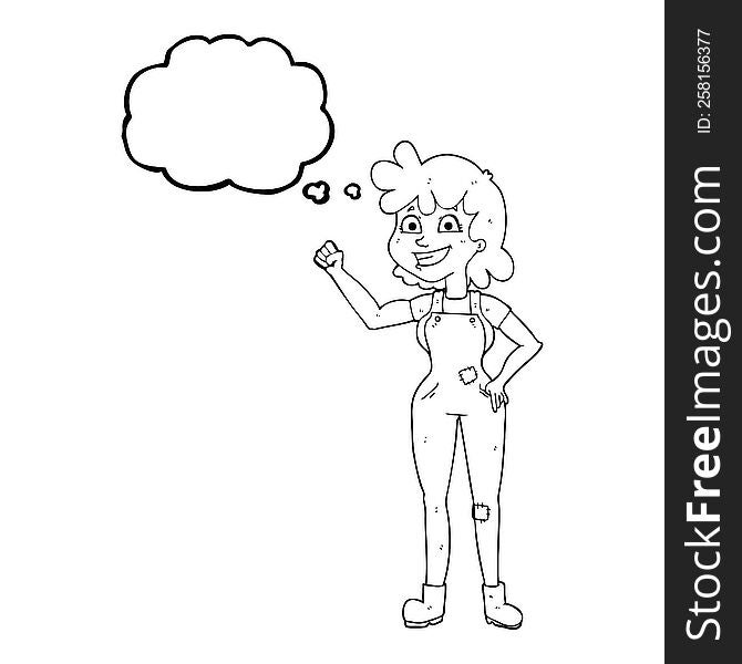 freehand drawn thought bubble cartoon determined woman clenching fist