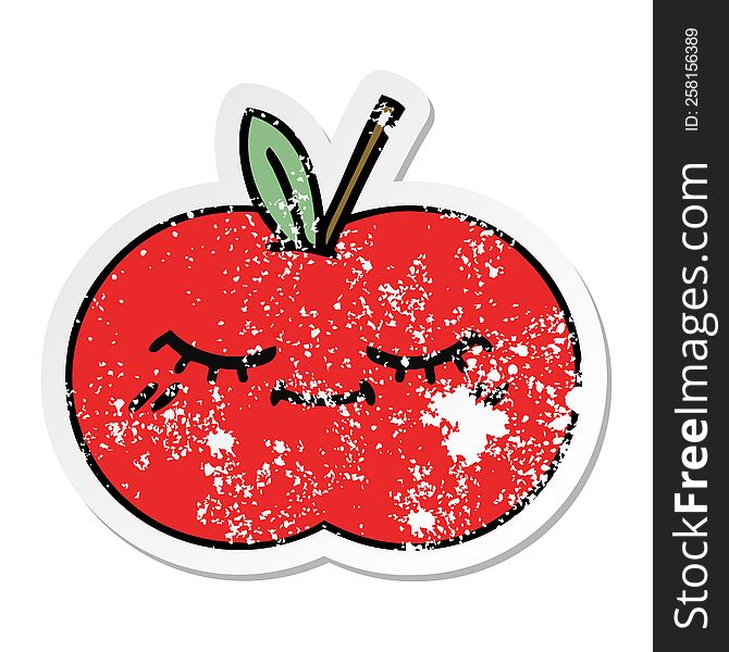 distressed sticker of a cute cartoon red apple