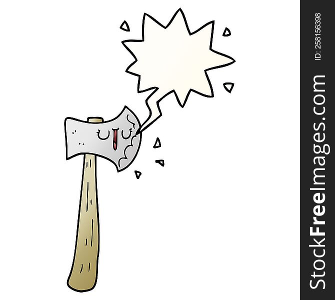 cartoon axe with speech bubble in smooth gradient style