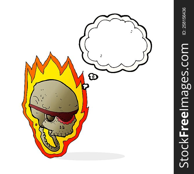 Cartoon Flaming Pirate Skull With Thought Bubble