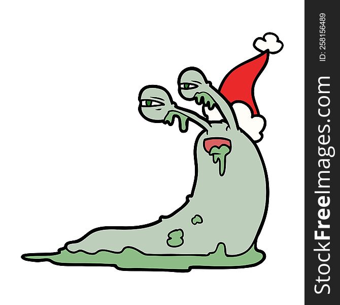 Gross Line Drawing Of A Slug Wearing Santa Hat