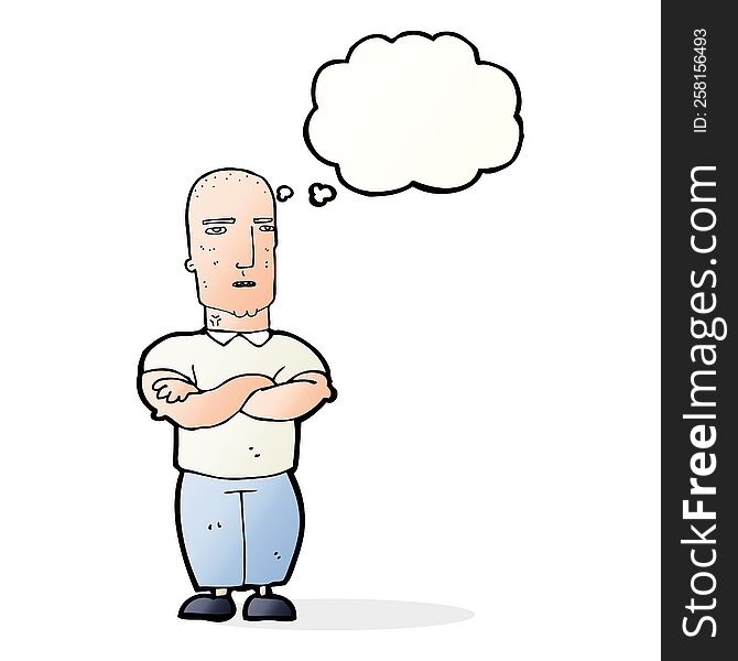 Cartoon Annoyed Bald Man With Thought Bubble