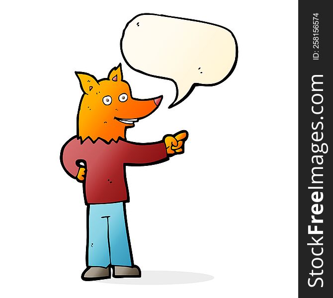 Cartoon Fox Man Pointing With Speech Bubble