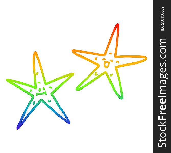 Rainbow Gradient Line Drawing Cartoon Star Fish
