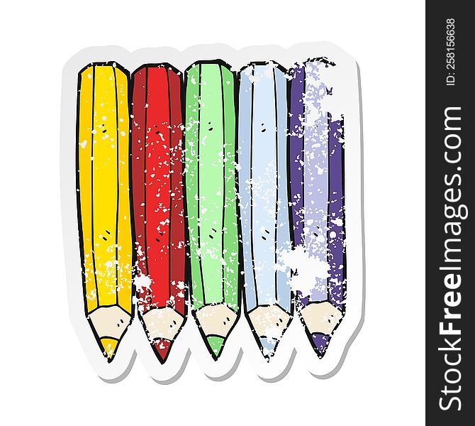 retro distressed sticker of a cartoon color pencils