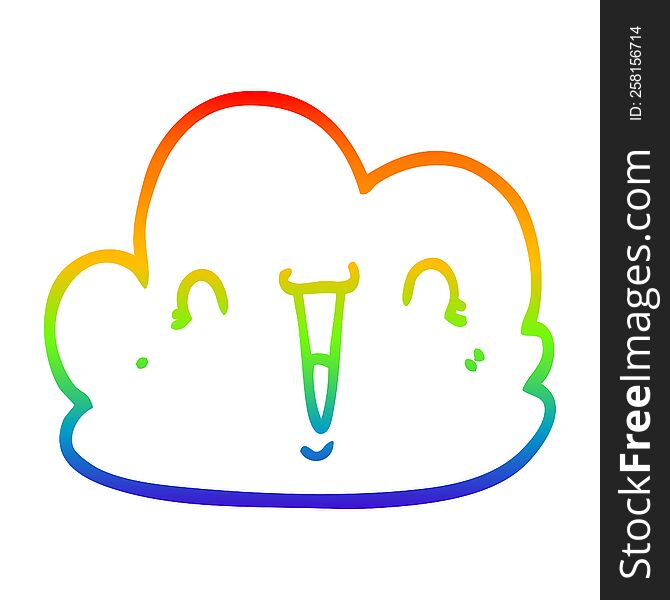 Rainbow Gradient Line Drawing Cartoon Happy Cloud