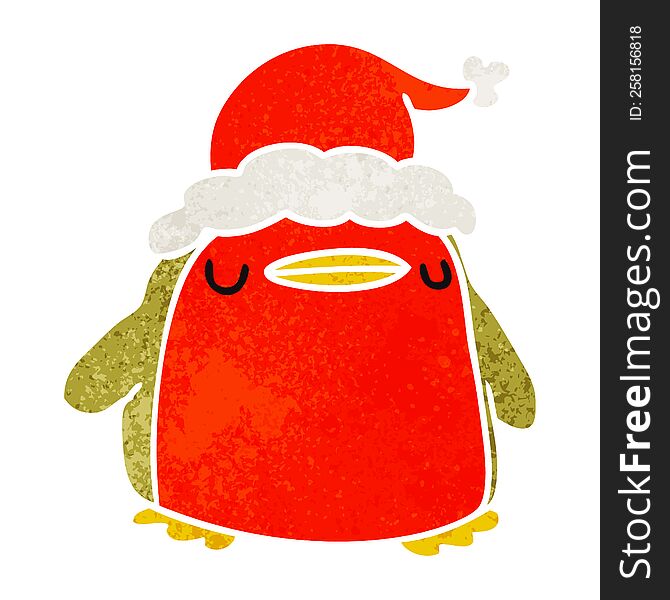 Christmas Retro Cartoon Of A Kawaii Robin