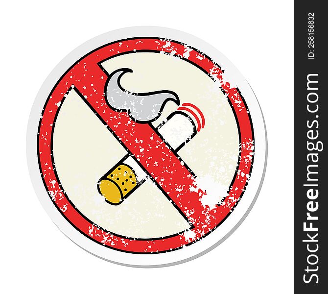 distressed sticker of a cute cartoon no smoking allowed sign