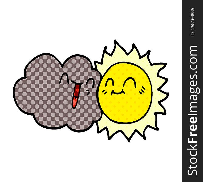cartoon doodle happy sun and cloud