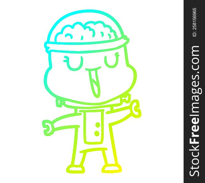 Cold Gradient Line Drawing Happy Cartoon Robot Waving