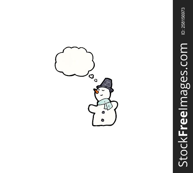 cartoon snowman with thought bubble