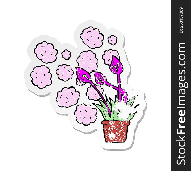 retro distressed sticker of a cartoon excotic flowers