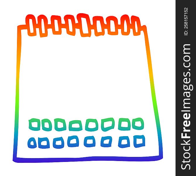 rainbow gradient line drawing of a cartoon blank calendar