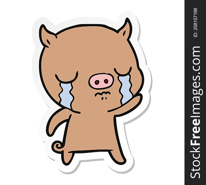 Sticker Of A Cartoon Pig Crying Waving Goodbye