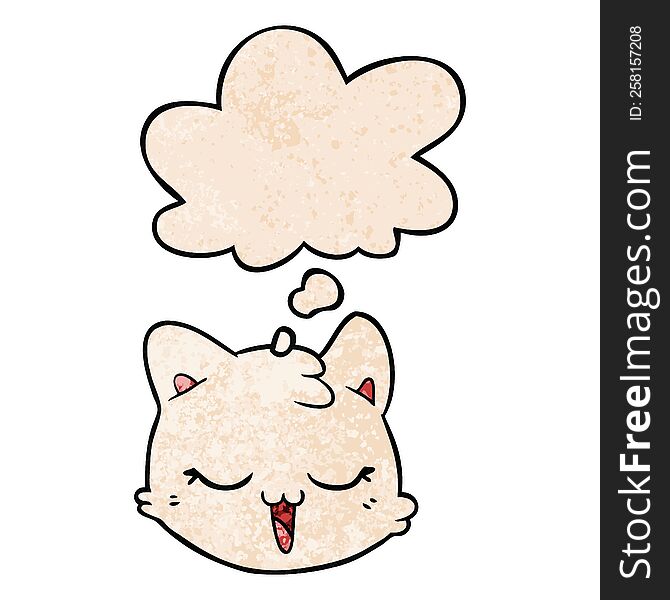Cartoon Cat Face And Thought Bubble In Grunge Texture Pattern Style