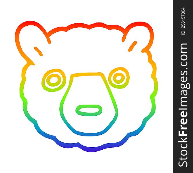 Rainbow Gradient Line Drawing Cartoon Bear Face