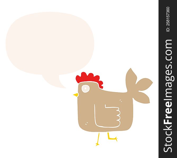 cartoon chicken with speech bubble in retro style